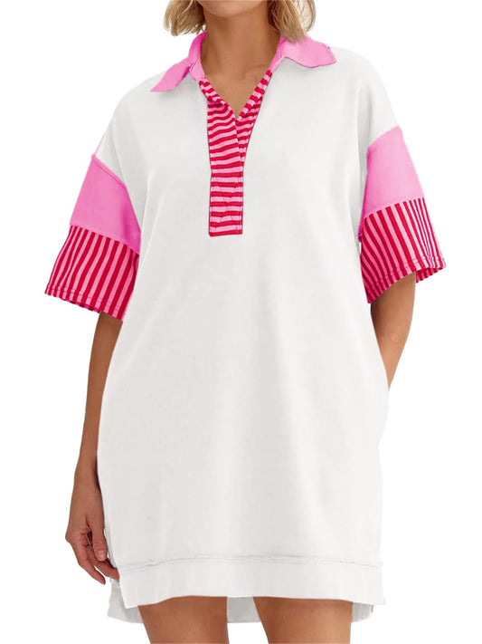 ⏰Hot Sale-Color Block Notch Neck Mini Dress