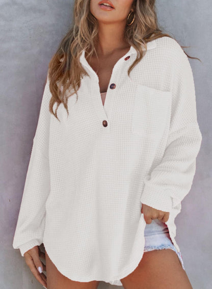 Autumn Women's Waffle Knit Henley V Neck Shirt Jacket