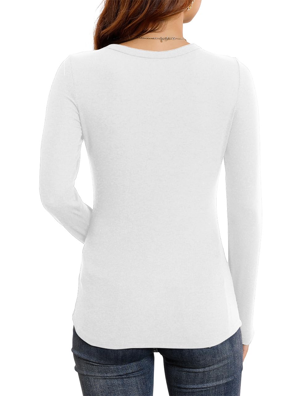 Women's Long Sleeve Stretch Slim Round Neck Ribbed Basic Shirts