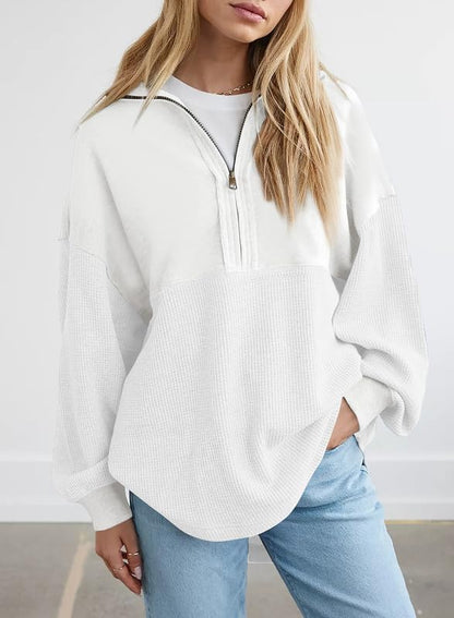 ✨ Women's  Waffle Knit Half Zip Pullover Casual Sweatshirt