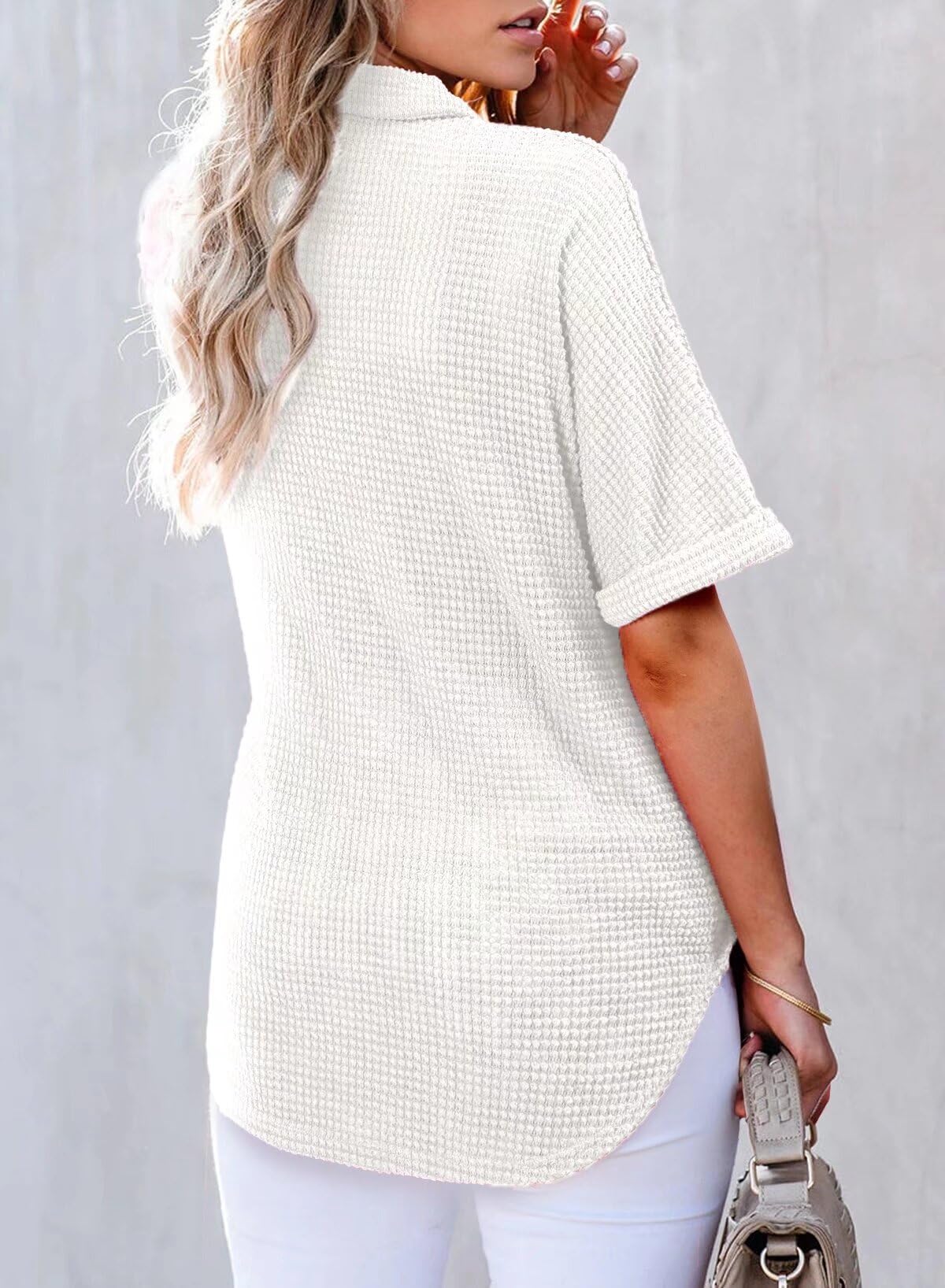 ✨2025 New Women's Waffle Knit Short Sleeve Tunic Henley Shirts