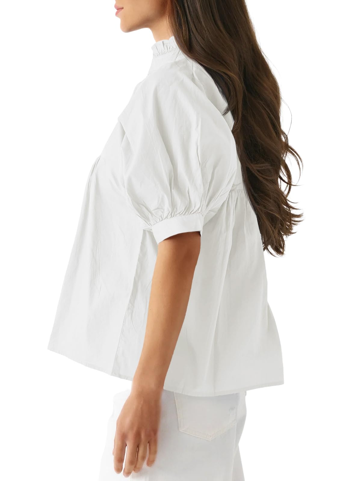 ✨ Women's Puff Sleeve V Neck Casual Pleated Tops