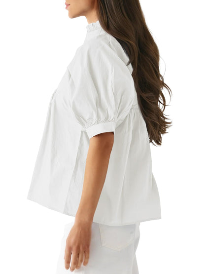 ✨ Women's Puff Sleeve V Neck Casual Pleated Tops