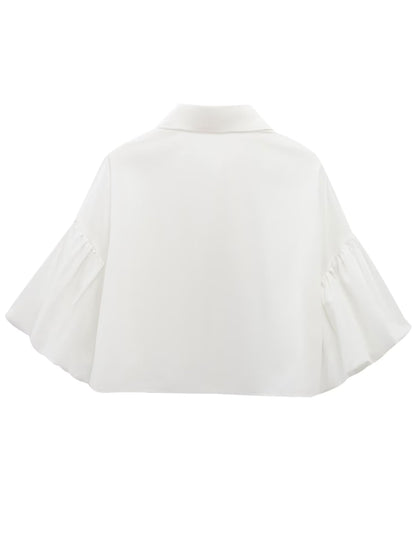 ✨Womens Cute Lantern Sleeve Collar Button Down Crop Tops
