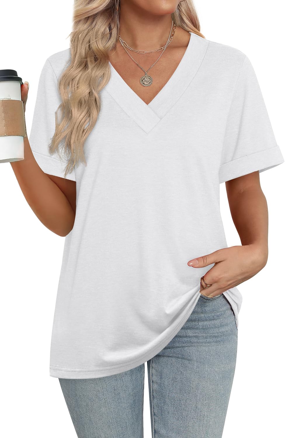 ✨women's Summer Tops Short Sleeve Basic Casual V Neck T Shirts