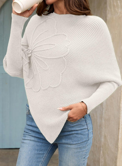Women's Crew Neck Elegant Floral Pattern Batwing Sleeve Sweaters