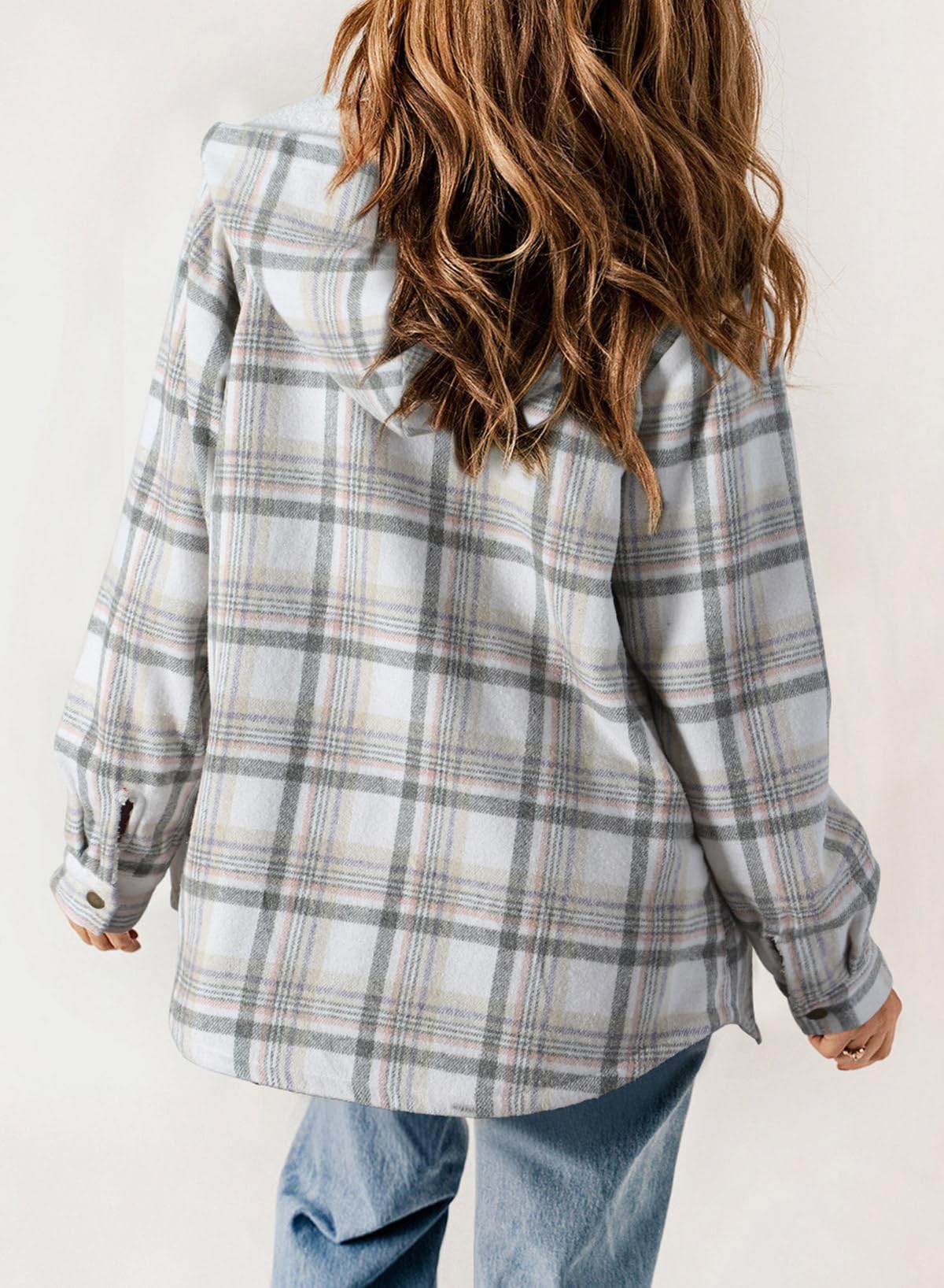☘️50% OFF🔥Women's Fall Fuzzy Flannel Long Sleeve Plaid Jacket Coat with Hood