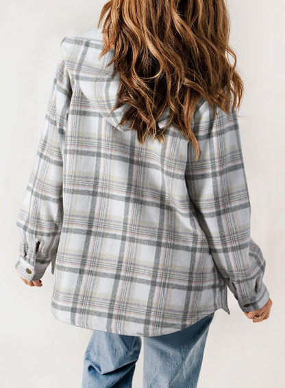 ☘️50% OFF🔥Women's Fall Fuzzy Flannel Long Sleeve Plaid Jacket Coat with Hood