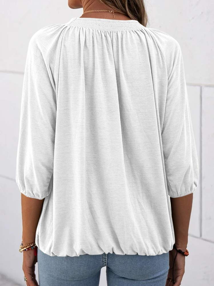 Limited time sale 🔥Women's Casual Cotton 3/4 Sleeve Loose Pleated Basic Tops