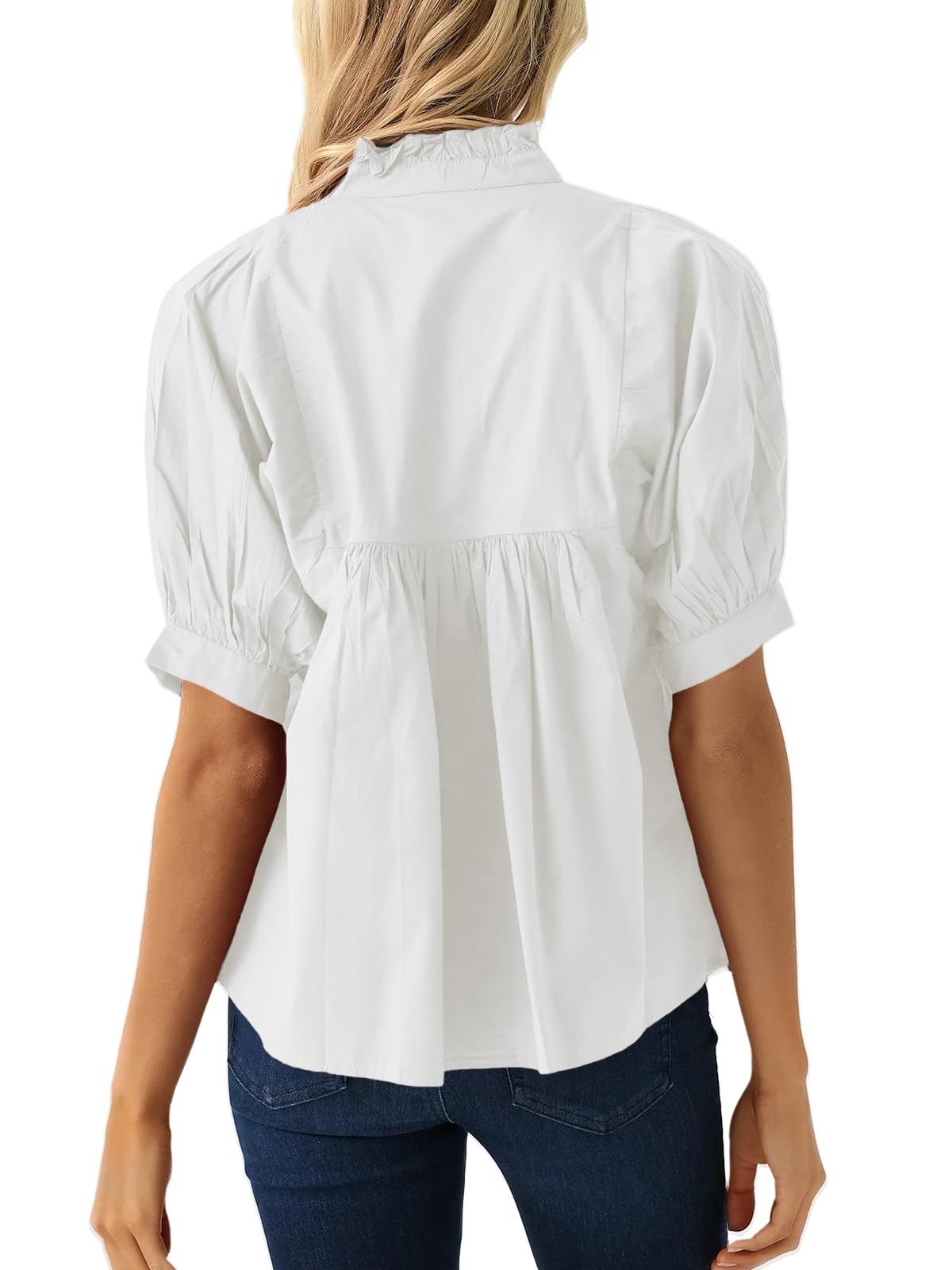 ✨ Women's Puff Sleeve V Neck Casual Pleated Tops
