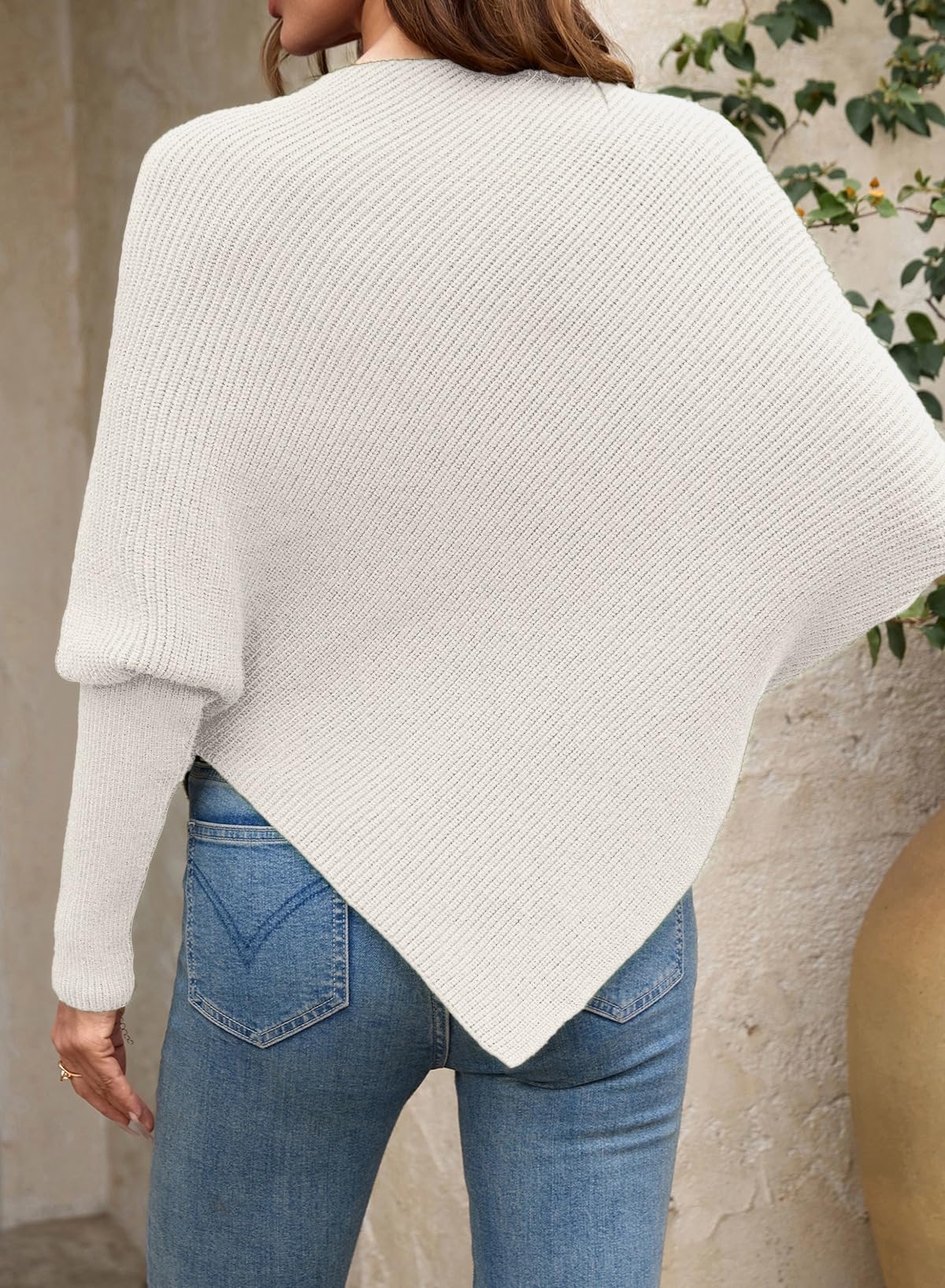 Women's Crew Neck Elegant Floral Pattern Batwing Sleeve Sweaters