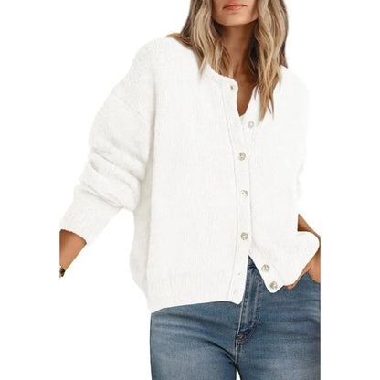 Round Neck Button Long Sleeve Knit Cardigan