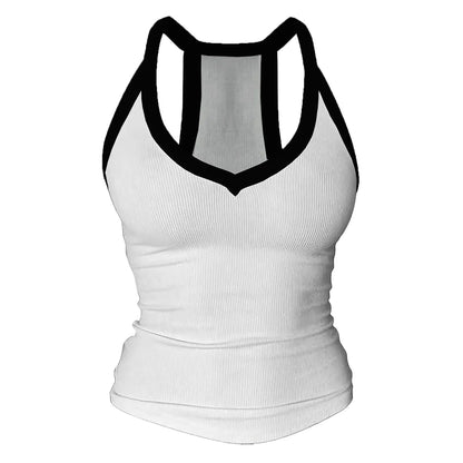 Women's Racerback V Neck Cotton Tank Tops with Built-in Shelf Bra
