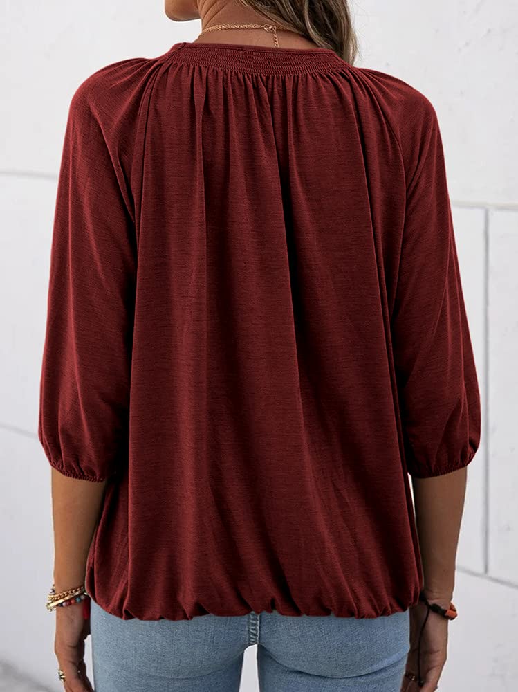 Limited time sale 🔥Women's Casual Cotton 3/4 Sleeve Loose Pleated Basic Tops