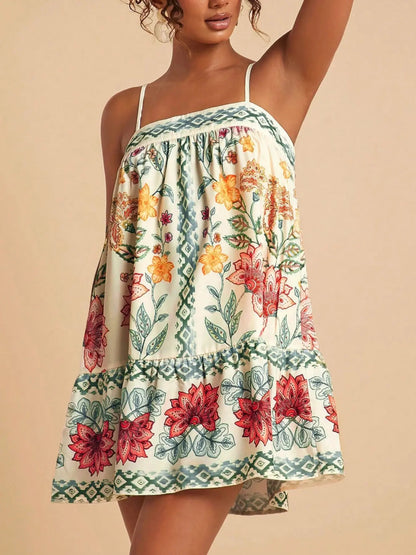 Women's Chic Floral Print Spaghetti Straps Bohemian Style Sundress