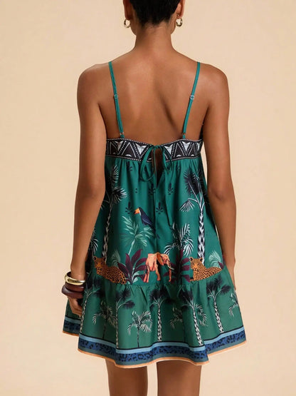 Women's Chic Floral Print Spaghetti Straps Bohemian Style Sundress