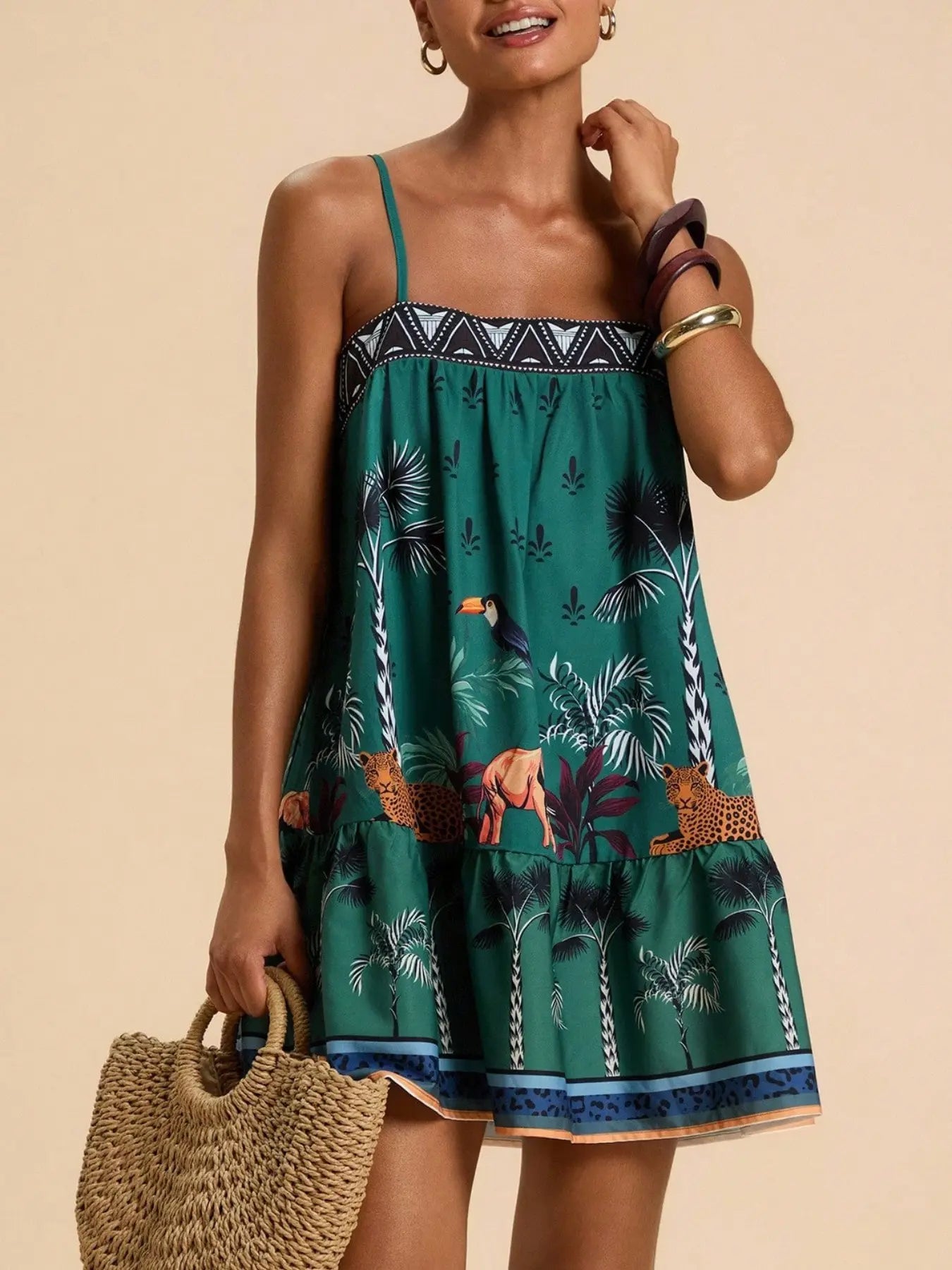 Women's Chic Floral Print Spaghetti Straps Bohemian Style Sundress