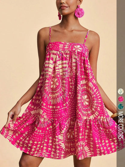 Women's Chic Floral Print Spaghetti Straps Bohemian Style Sundress