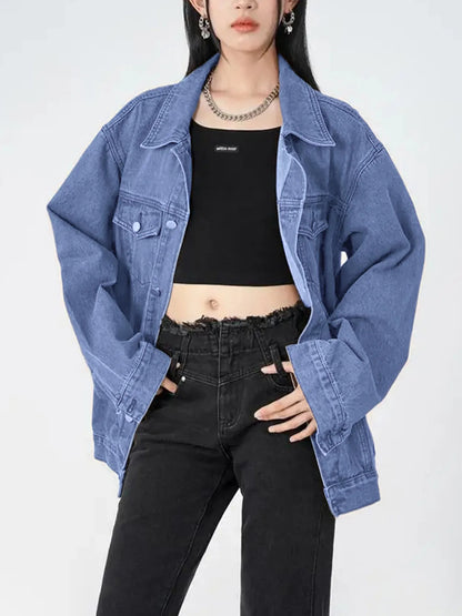 Women's Casual Trendy Button Denim Jacket with Pockets