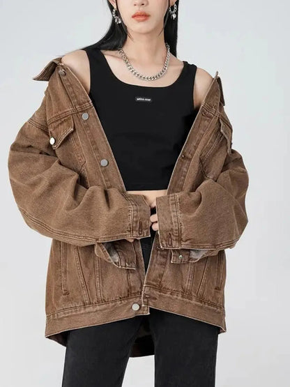 Women's Casual Trendy Button Denim Jacket with Pockets