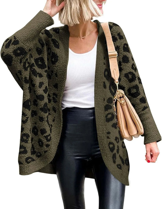 Limited time sale🔥Women's Leopard Print Long Sleeve Cardigan Sweater with Pockets