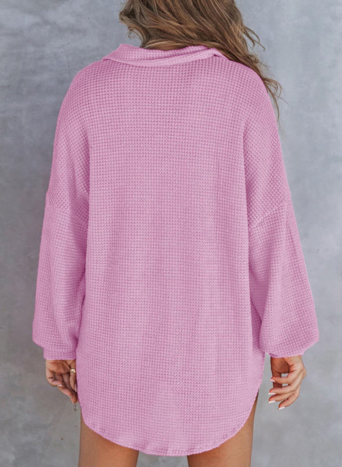 Autumn Women's Waffle Knit Henley V Neck Shirt Jacket