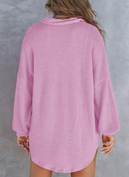 Autumn Women's Waffle Knit Henley V Neck Shirt Jacket