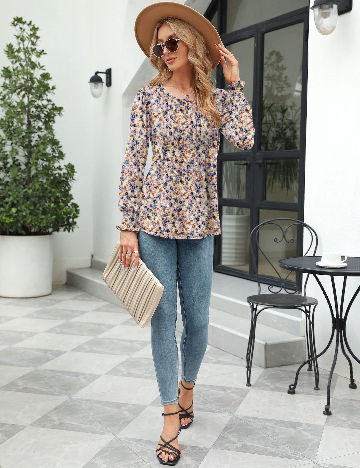 ✨Puff Long Sleeve Pleated Crew Neck Tunic Top