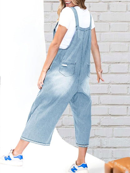 ✨Loose Fit Adjustable Strap Distressed Denim Bib Overalls