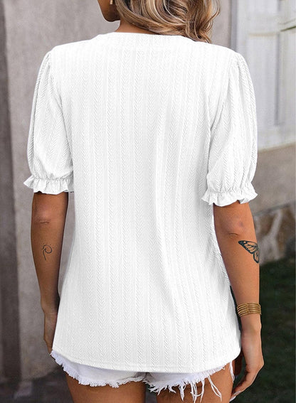 ✨Textured Puff-Sleeve V-Neck Knit Top