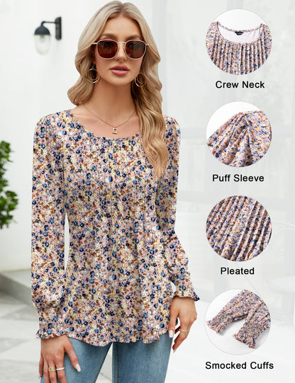 ✨Puff Long Sleeve Pleated Crew Neck Tunic Top