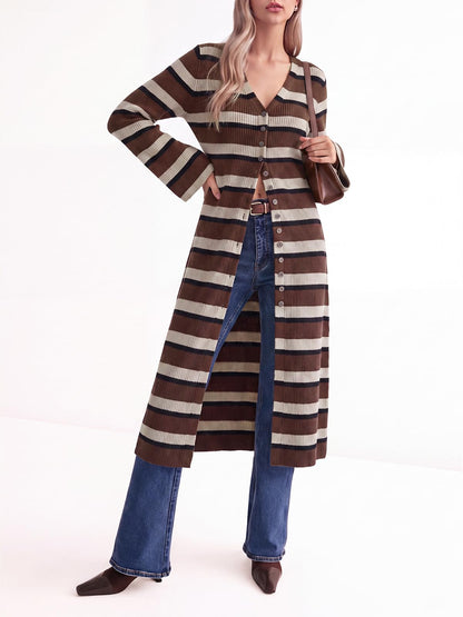Women's V Neck Bell Sleeve Maxi Knit Cardigan