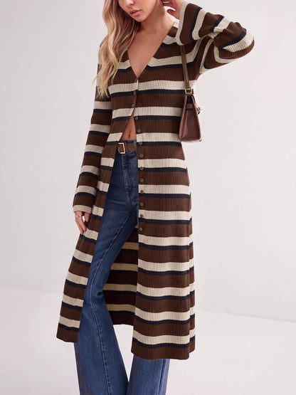 Women's V Neck Bell Sleeve Maxi Knit Cardigan