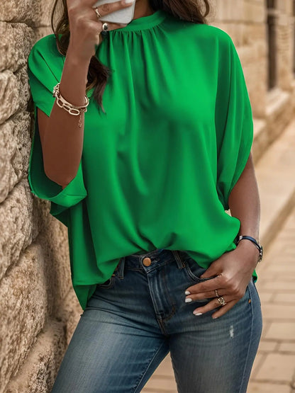 ⏰Hot Sale-Womens Mock Neck Batwing Sleeve Tops Loose Fit Tie Back Tunic Tops