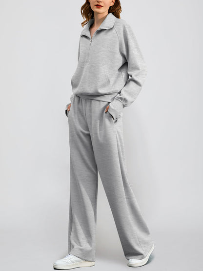 Women's Oversized Half Zip Wide Leg 2 Piece Outfits Lounge Set