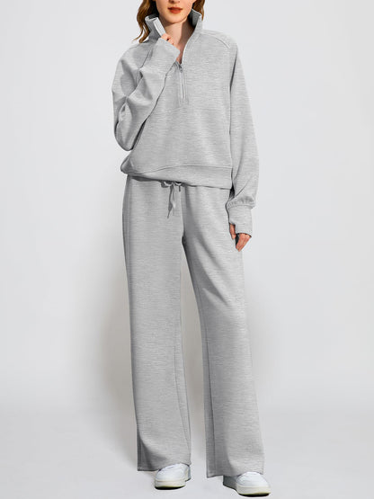 Women's Oversized Half Zip Wide Leg 2 Piece Outfits Lounge Set