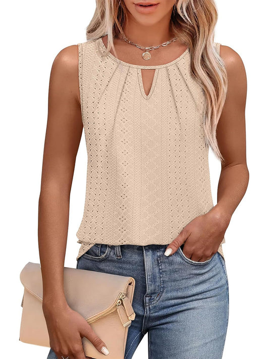 ✨Women's Keyhole Neck Trendy Sleeveless Pleated Tank Tops