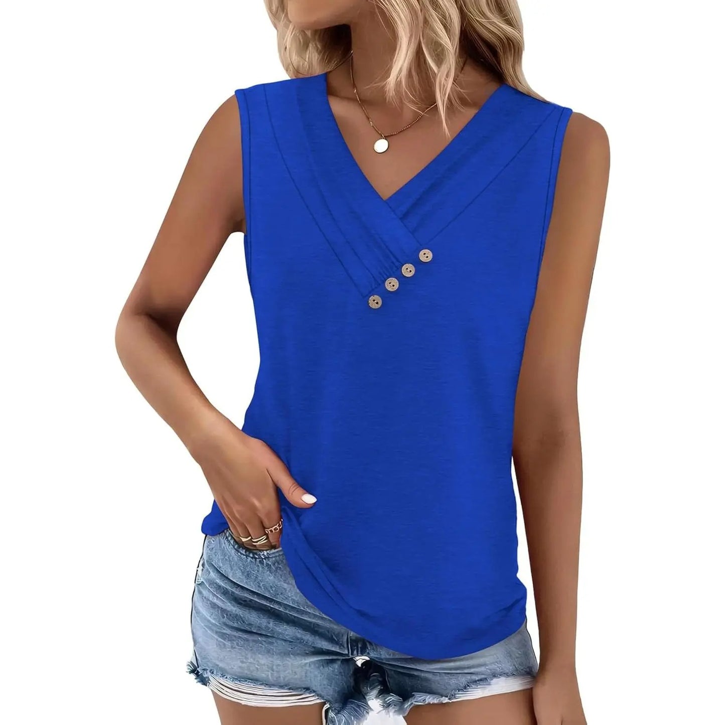 Women's V-Neck Sleeveless Button Tank Top