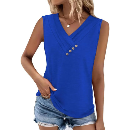 Women's V-Neck Sleeveless Button Tank Top