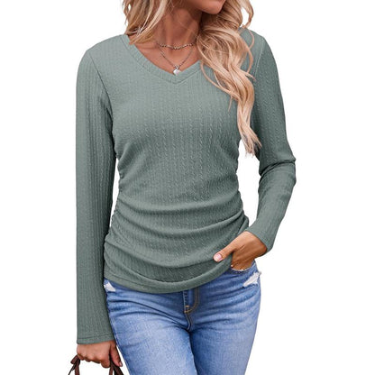 ✨Women's V-Neck Pleated Basic Tunic Long Sleeve Top