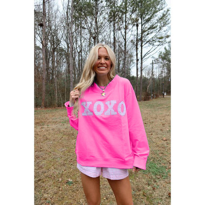 XOXO Gingham Mock Neck Sweatshirt