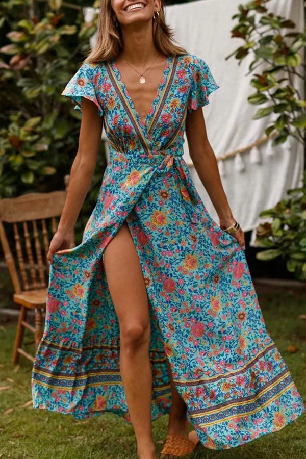 Women's Boho V-neck Long Maxi Dress