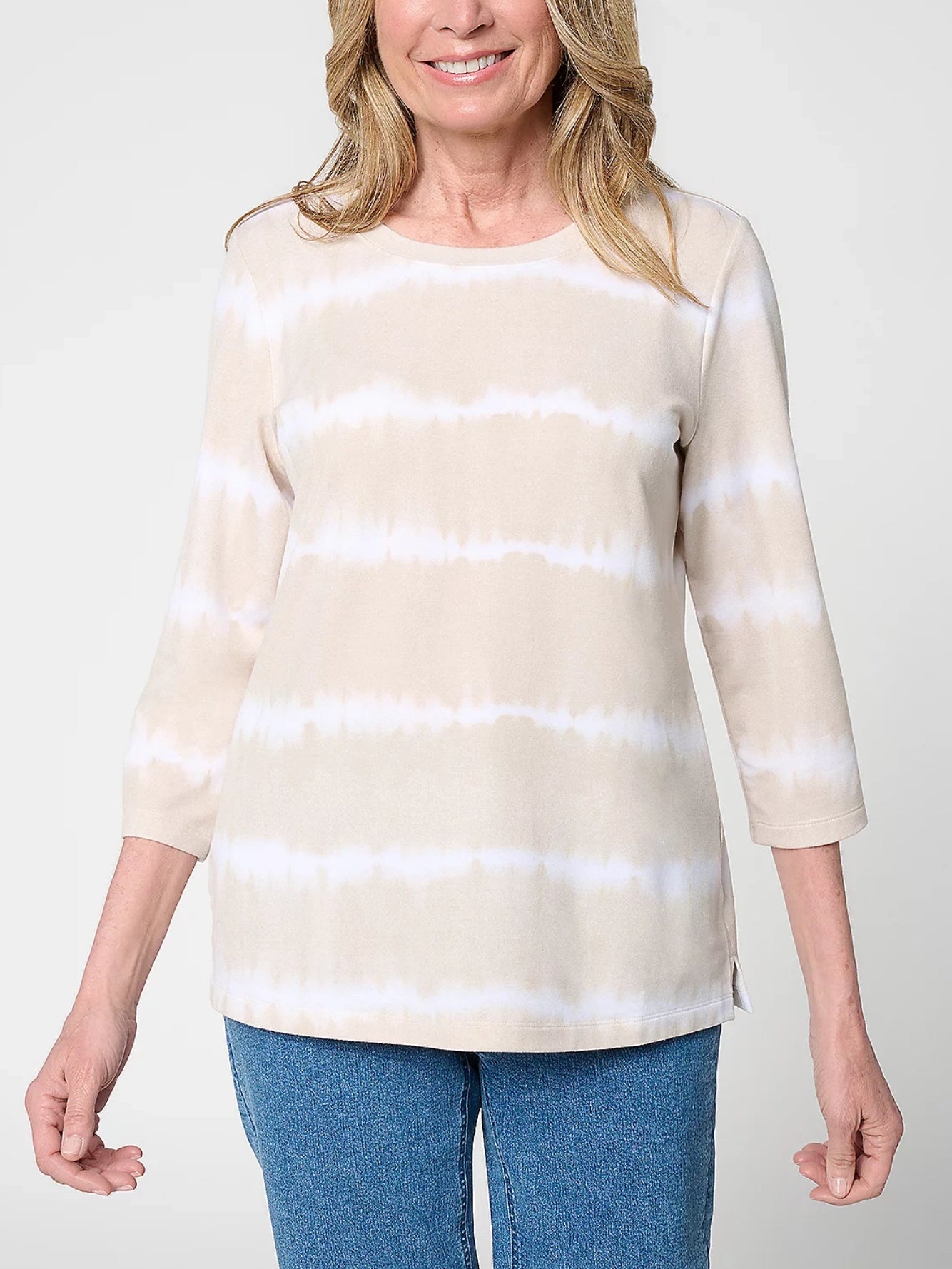 Women's Tie-Dye Stripe 3/4 Sleeve Crew Neck Top