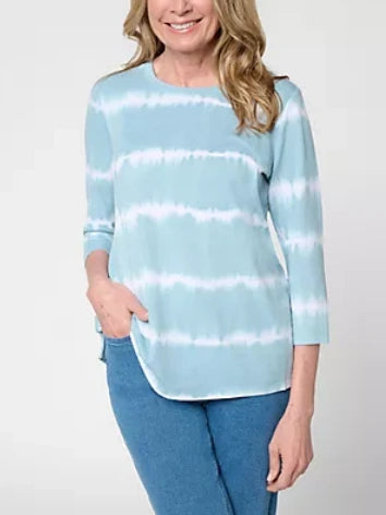 Women's Tie-Dye Stripe 3/4 Sleeve Crew Neck Top