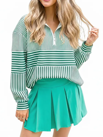 Quarter Zip Colorblock Striped Oversized Top