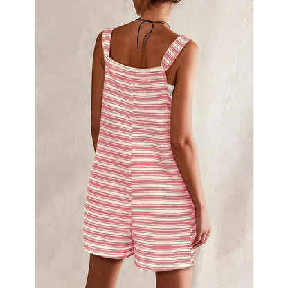 Summer Casual Sleeveless Striped Romper – Loose Overalls Jumpsuit with Pockets
