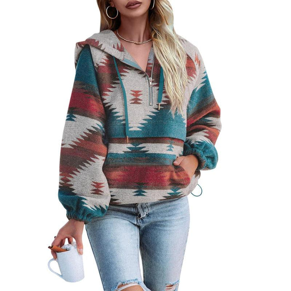 ⏰Hot Sale-Women’s Oversized Hoodie Zip Up Long Sleeve Aztec Loose Fit Sweatshirts Pullover Tops