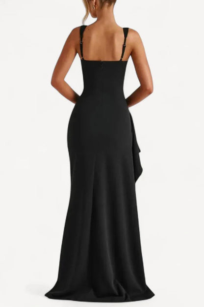 Women's Elegant Square Neck Bodycon High Split Ruched  Formal Dress