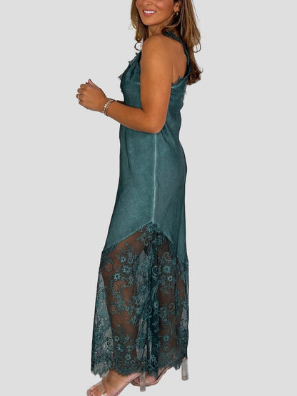 V-Neck Lace Trim Maxi Dress