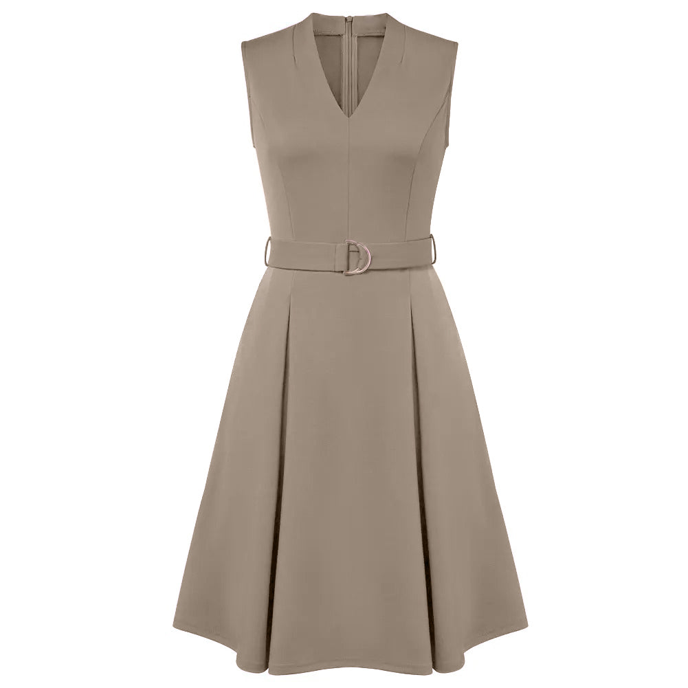 Women's Sleeveless V-Neck A-Line Dress with Belt
